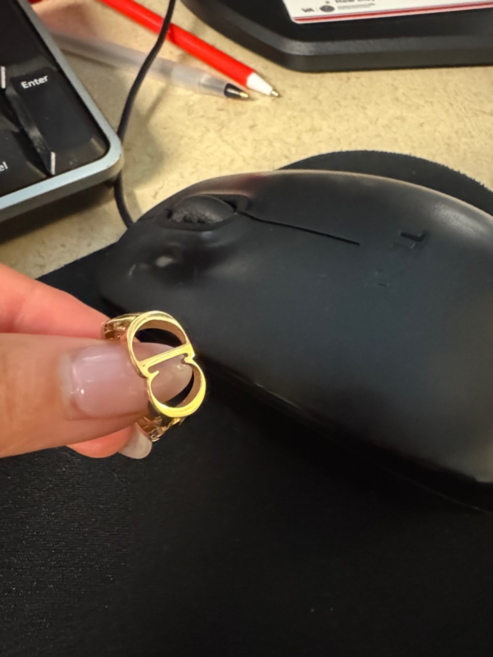 Dior Gold Double-Heart Logo Ring
